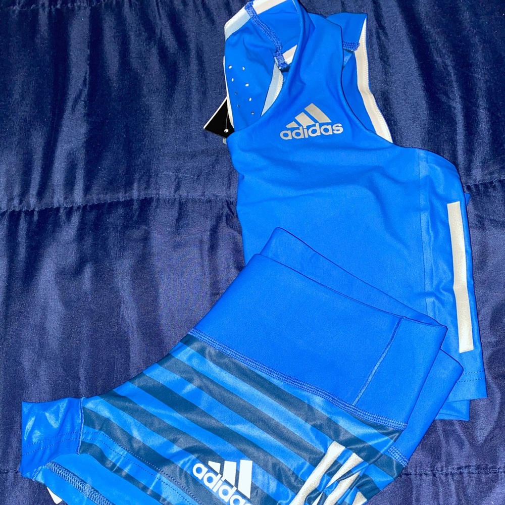 Adidas Enhanced Motion Crop top with tights.